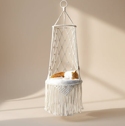 Makramee Katzenhängematte „Luna“ – Boho Hängesitz für Katzen aus Baumwolle 🐾