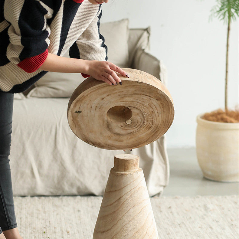 Beistelltisch „Mushroom“ aus Paulownia-Holz – Retro Boho Design im Vintage-Stil