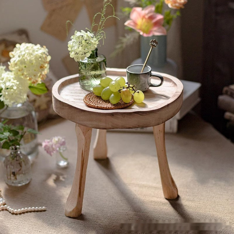 Boho Holz-Hocker „Rustic Ground“ – Massivholz Deko-Sockel & Sitzhocker