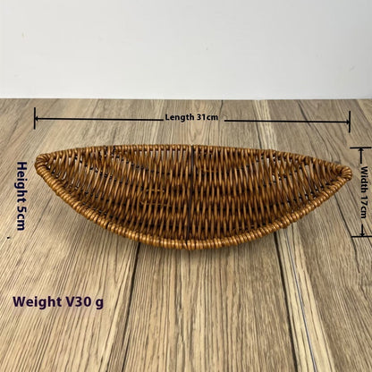 Handgeflochtener Rattankorb – Boho-Tablett in Fischblatt-Form (3 Größen)