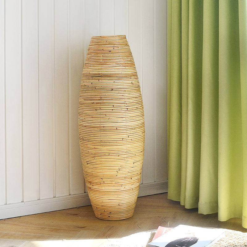 Rattan-Holzvase „Solara“ – Handgefertigte Boho Bodenvase aus Naturmaterialien